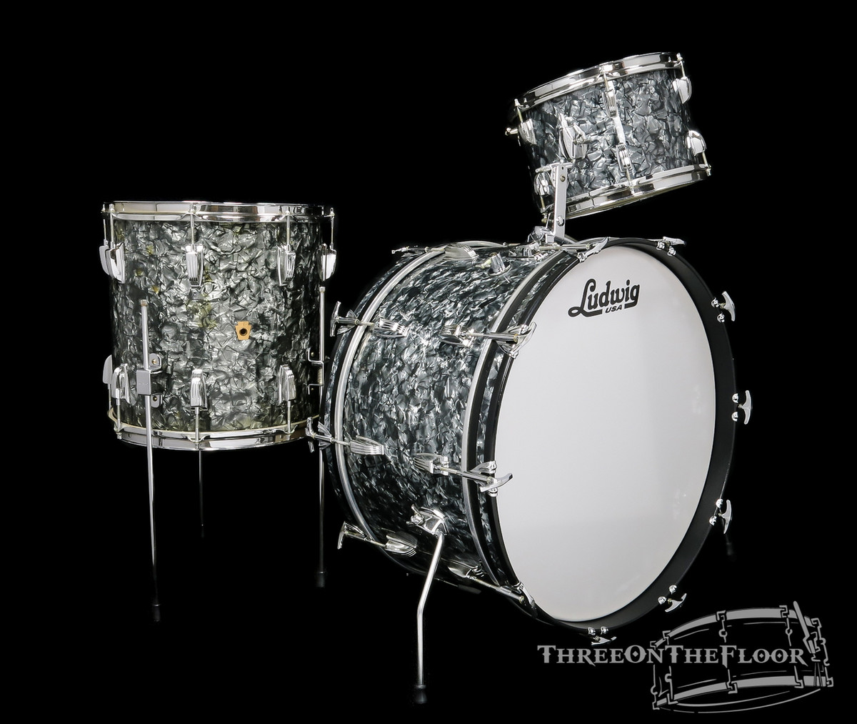 1960s Ludwig Pre-Serial New Yorker Drum Kit : Black Diamond Pearl : 22 12 14 **SOLD**