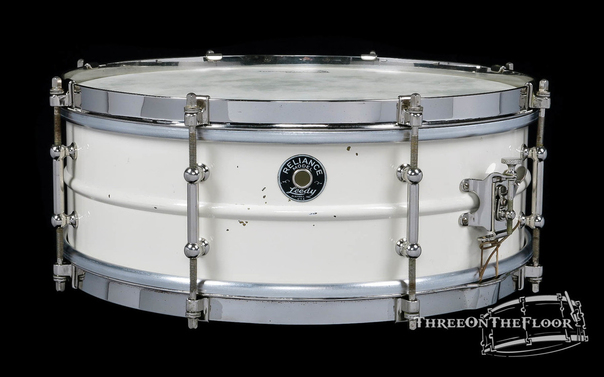 1930s Leedy White Enamel Reliance Model Snare Drum : 5 x 14