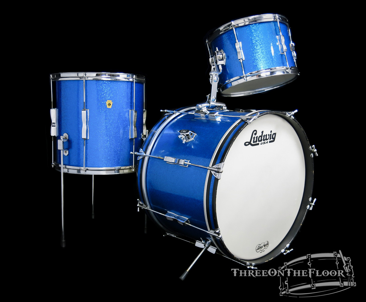 1965 Ludwig Clubdate Vintage Drum Kit Set : Blue Sparkle Pearl : 20 12 14