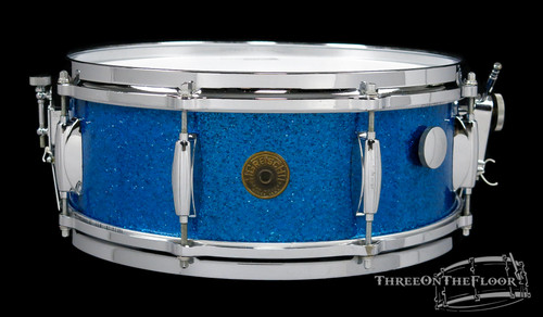1960s Gretsch 'Name Band' Model 4157 Snare Drum Blue Sparkle Round Badge 5.5 x 14