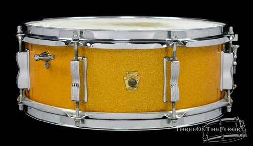 1966 Ludwig Jazz Festival Sparkling Gold Pearl Snare Drum Keystone : 5 x 14