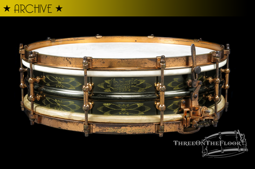 1930s Super Ludwig DeLuxe Black Beauty 'Floral 12-Point' Engraved :  4 x 15  