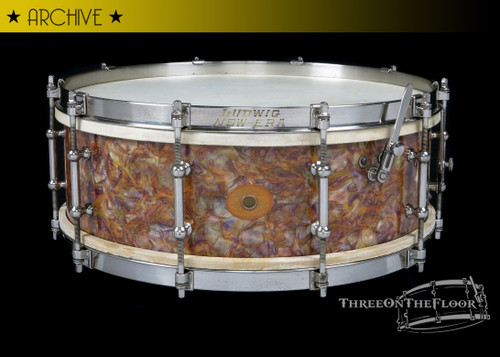 1929 Ludwig New Era Sensitive Model Peacock Pearl Snare :  5 x 14  