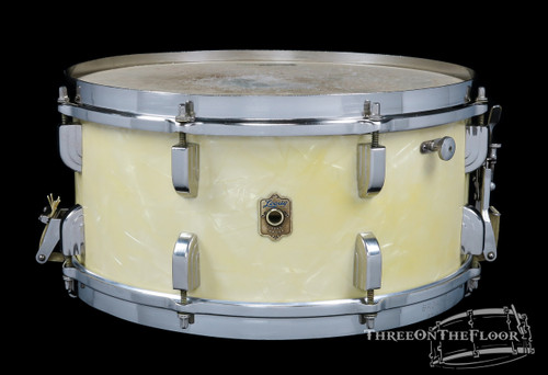 1942 Leedy Broadway Standard Model Snare Drum White Marine:  6.5 x 14  