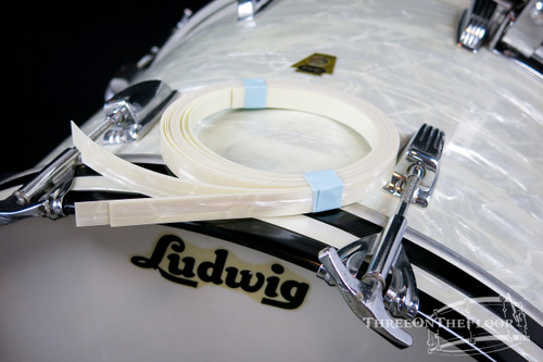 Custom Vintage White Marine Pearl Bass Drum Inlay : Antiqued Color Age WMP