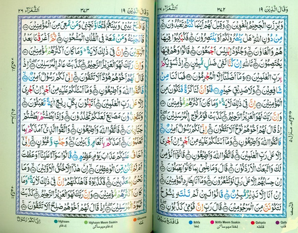 Holy Quran 15 Lines (Medium) - Glossy paper Color Coded ref #123