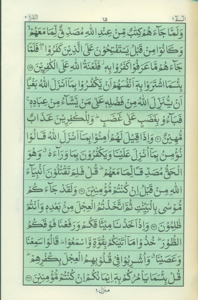 Holy Quran 15 Lines Ref#19 G  (Medium) 7.25" x 5"