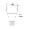 RAB LED A19 Lamp - 12 Watt - 5000K - 120 Volt | Replaces 75 Watt Incandescent - 1,100 Lumens - Non-Dimmable - Medium Base - A19-12-E26-850-ND dimensions