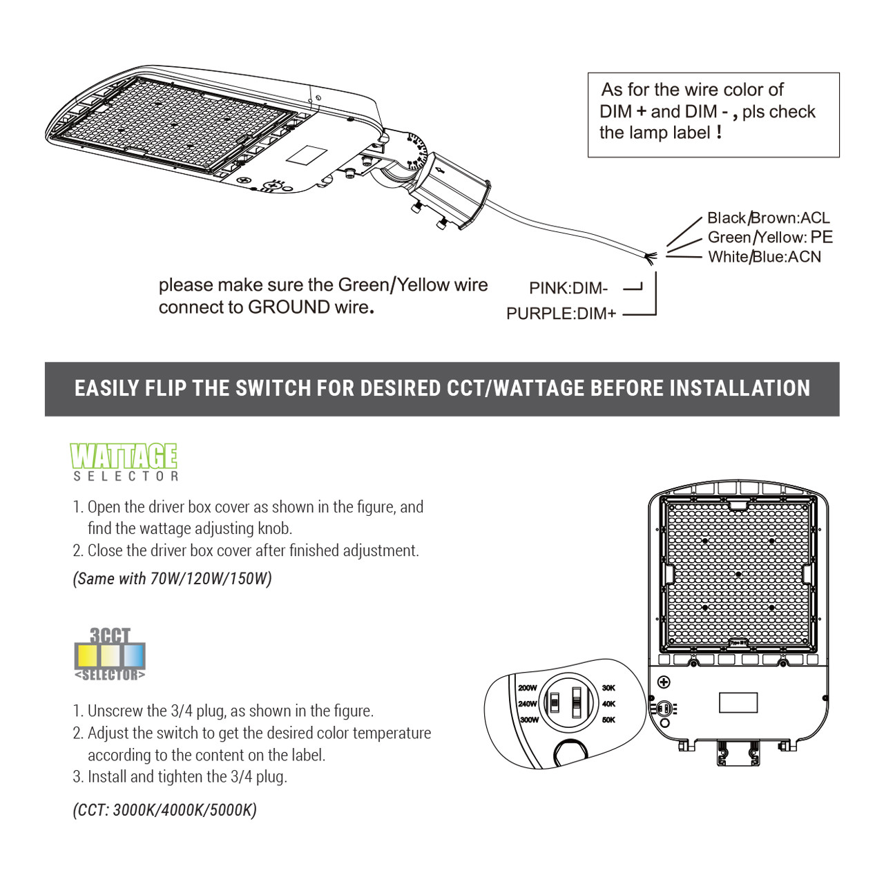 Portor PT-ALE-150-3CP - Power and Color Adjustable LED Pole Area