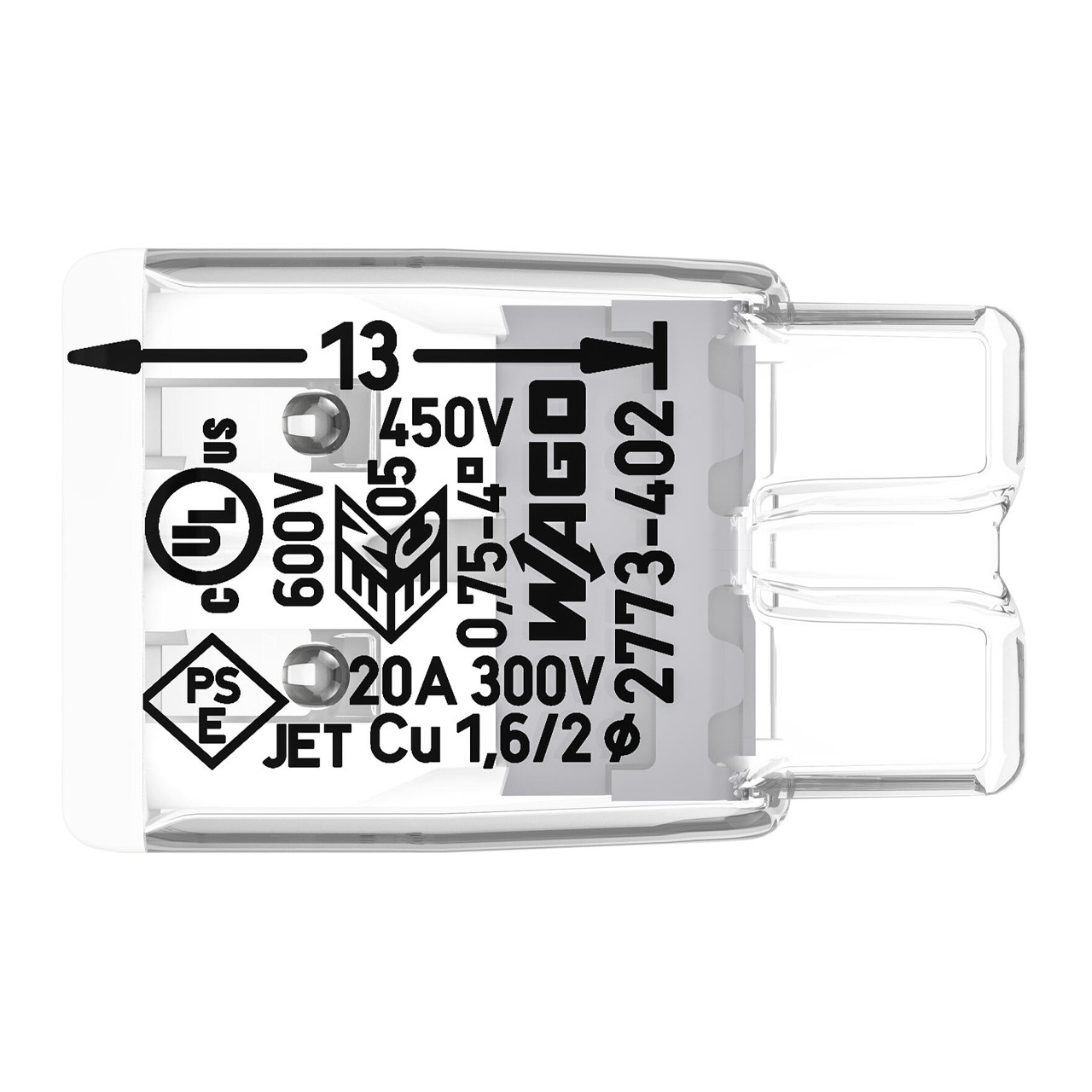 WAGO 2773-402 COMPACT PUSHWIRE® 2 Port Splicing Connector