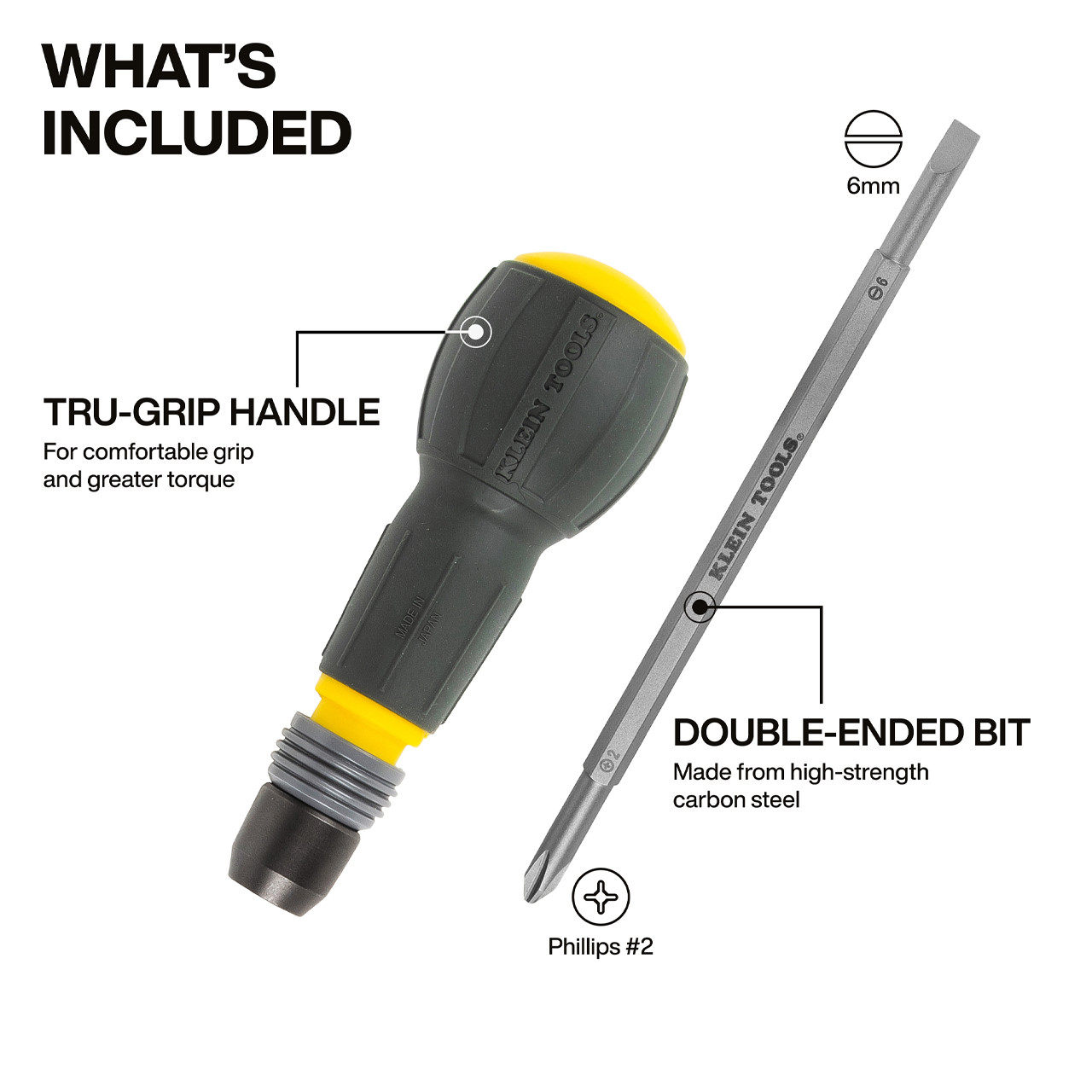 Fastbit Tru-Grip Screwdriver, Phillips, Slotted Bits - Klein Tools