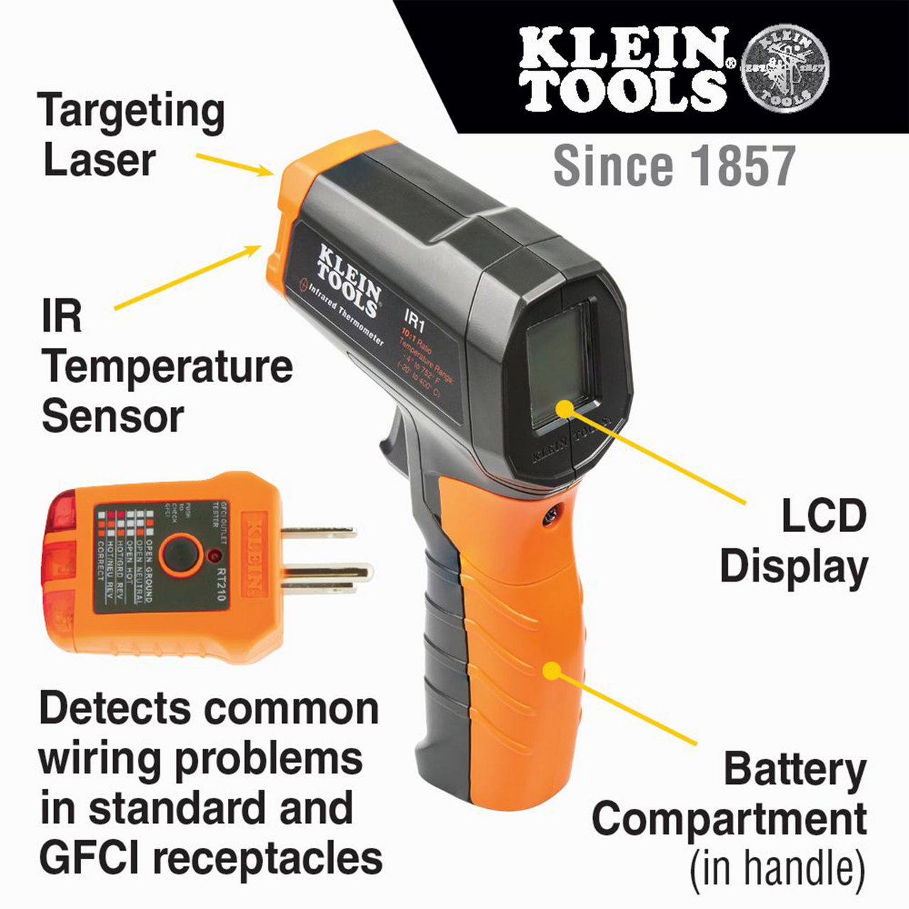 Klein Tools IR1KIT - Infrared Thermometer with GFCI Receptacle Tester