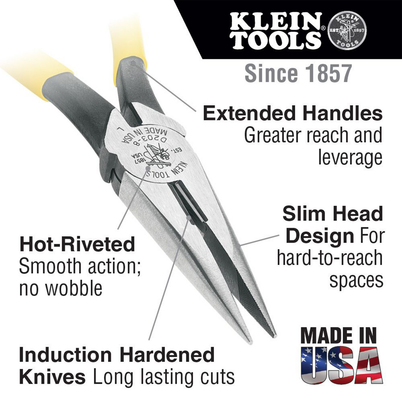Klein Tools 2037EINS 7 inch Long Nose Pliers Side Cutting Slim