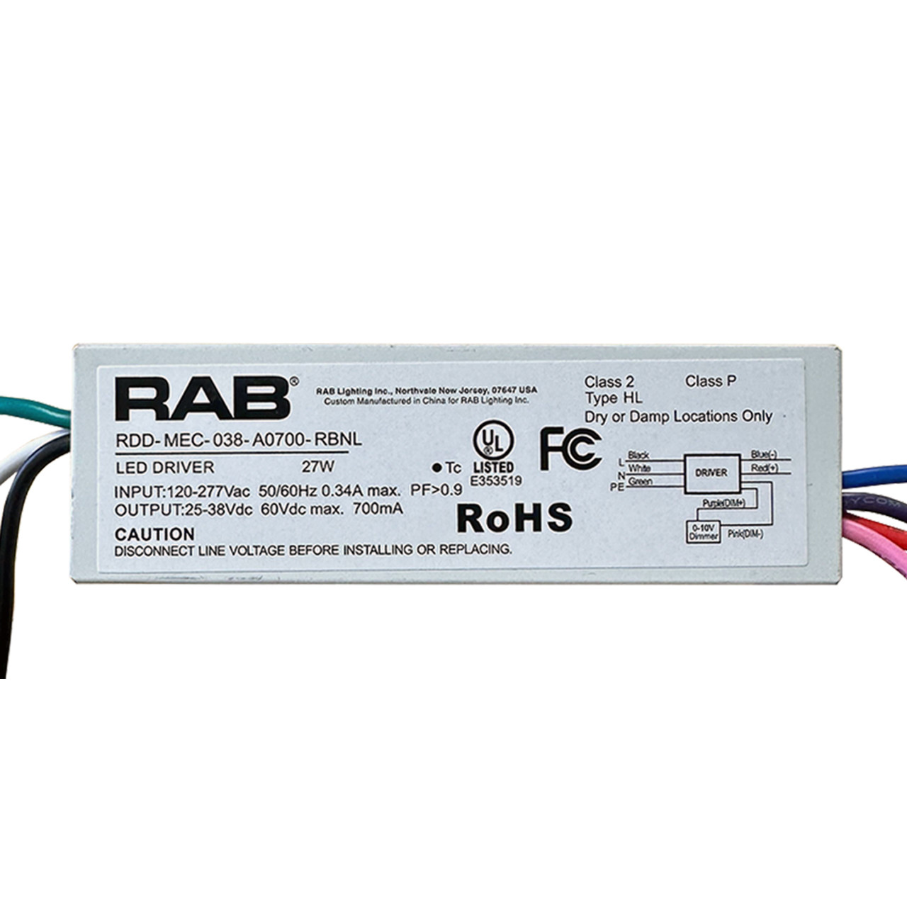 Constant Current LED Driver - 700mA - 25-38VDC - 27 Watt - RAB 69506 ...