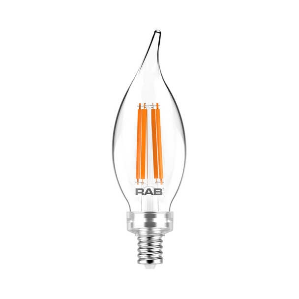 LED Chandelier - Filament - Flame Tip - 5 Watt - 500 Lumens | 60W Equal - 2700K - Clear - Candelabra Base - LED Decorative Lamp