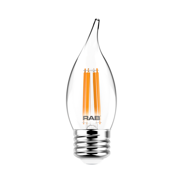 LED Chandelier - Filament - Flame Tip - 3 Watt - 300 Lumens | 40W Equal - 2700K - Clear - Medium Base - LED Decorative Lamp