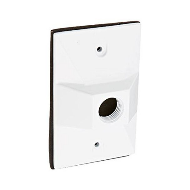 RAB R14-1W Box Cover - Single Gang - 1 Hole - 1/2" Thread | Aluminum - White Finish - Weatherproof Box Cover Plate