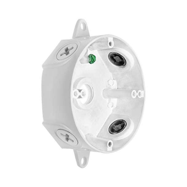 RAB VXCW Round Box - 4" Diameter - 5 Hole - 1/2" Thread | Aluminum - White Finish - Weatherproof Box