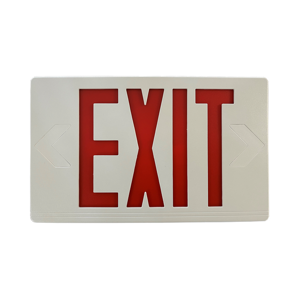 LED Exit Sign - Red Letters - White Thermoplastic | 120/277 Volt – Battery Backup - Field Install Chevrons – Exitronix VEX-U-BP-WB-WH