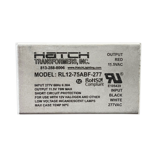 HATCH Electronic Transformer | 12VAC Output - 277VAC Input - 75 Watt Max. Output - RL12-75ABF-277