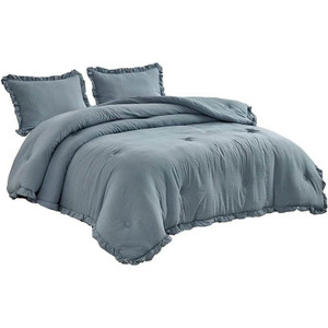 King Oversized Blue Ruffled Edge Microfiber Comforter Set Q280-AQKI7399