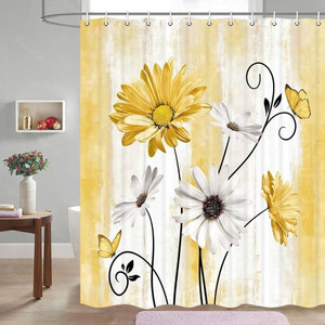 72"W x 72"H Yellow Vibrant Floral Butterfly Polyester Shower Curtain Q280-YELFDC7272