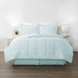 King size Microfiber 6-Piece Reversible Bed-in-a-Bag Comforter Set in Aqua Blue Q280-KIAQ8099