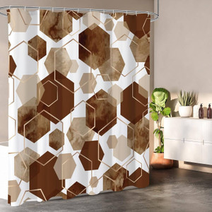 72"W x 72"H Brown White Hexagonal Pattern Polyester Shower Curtain Q280-BRNPSH7272