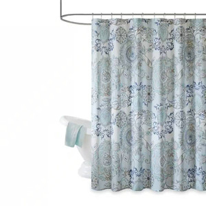 72-inch Cotton Shower Curtain with Blue Watercolor Paisley Floral Motif Q280-BLCPSC204934175