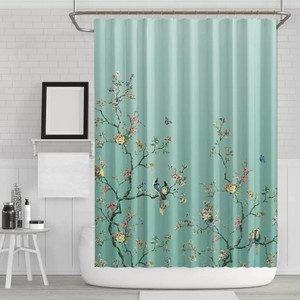 72-in. Teal Blue Green Floral Tree Bird Butterfly Japanese Style Shower Curtain Q280-GRSTRBSC18391257