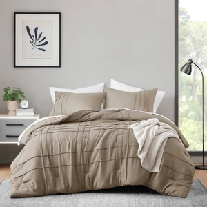 Twin/Twin XL Microfiber Pleated Soft Lightweight Comforter Set Tan Khaki Q280-KHATWN7475