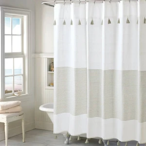 72-inch Taupe Tan and White Stripes Cotton Shower Curtain Q280-TPCSTW249517362