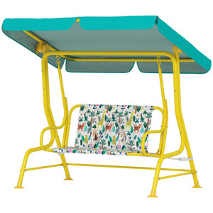 Kids Porch Swing, 2-Seater Patio Swing Bench with Safety Belts, Adjustable Canopy for Backyard, Gar P295-3E1-008V00GN