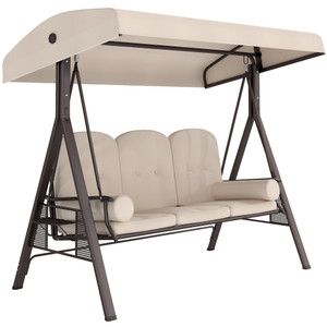 3-Seat Patio Swing Chair, Outdoor Porch Swing Glider with Adjustable Canopy, Removable Cushion, Pil P295-84A-068