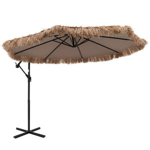 10 FT Solar Thatched Cantilever Umbrella with 12 Modes and Crank Lift-Brown - Color: Brown D681-NP13478BN-A