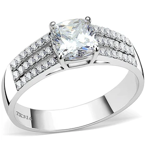 DA020 - High polished (no plating) Stainless Steel Ring with Cubic  in Clear A874-DA020