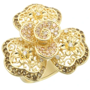 0W312 - Gold Brass Ring with AAA Grade CZ  in Multi Color A874-0W312