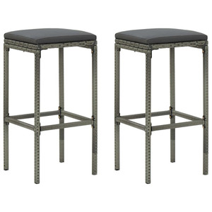  Bar Stools with Cushions 2 pcs Gray Poly Rattan A949-313441