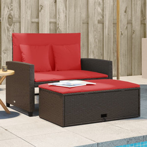 Patio Sofa with Cushions 2-Seater Brown Poly Rattan A949-365139