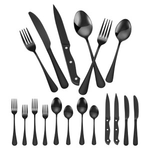48-Piece Black Silverware Set with Steak Knives, Food-Grade Stainless Steel Flatware Utensils for 8 E415-430BXGCJTZ48VZ5X8V0