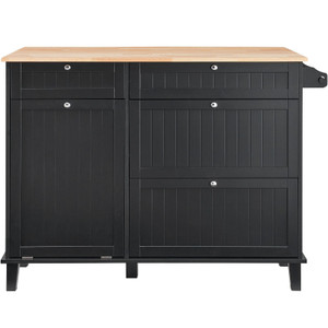 Kitchen Island Cart, 50" Wood Top Breakfast Bar with Trash Cabinet Tilt Out 10 Gallon Storage, Farm E415-QFBGDKCFDHS4I07P2V0