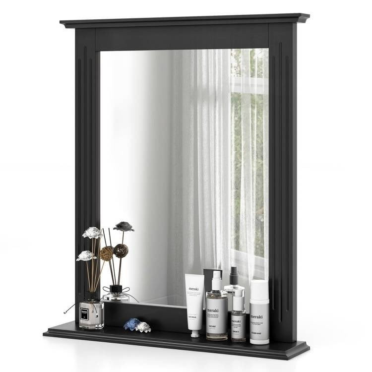Black Rectangular 27 x 22.5 inch Wall-Mounted Bathroom Mirror with Storage Shelf Q280-BLKMBVW4958173