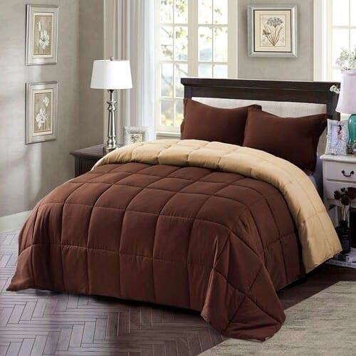 Full/Queen Traditional Microfiber Reversible 3 Piece Comforter Set in Brown Q280-CHFQ4492