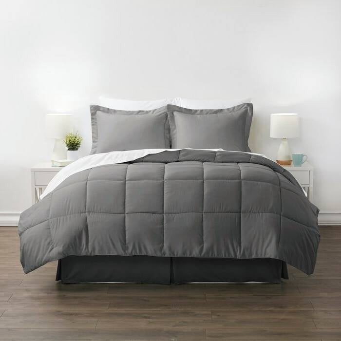 Queen Size 8-Piece Microfiber Reversible Bed-in-a-Bag Comforter Set in Grey Q280-YFRT3255