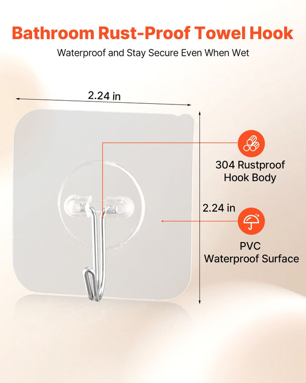 Adhesive Hooks, 12 Pack Self-Adhesive Towel Coat Hooks, Heavy-Duty Wall Hook Hold 15 lbs (Max), Sta E415-ZZKMJGTMS12JWHP1Z001V0