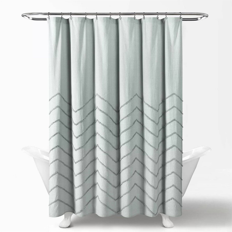 72-inch Pastel Blue Chenille Cotton Shower Curtain with Chevron Pattern Q280-PBCGSC418436792