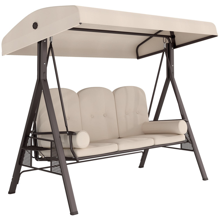 3-Seat Patio Swing Chair, Outdoor Porch Swing Glider with Adjustable Canopy, Removable Cushion, Pil P295-84A-068