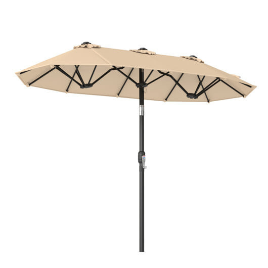 Double-Sided Patio Umbrella with Push Button Tilt Crank Handle-Beige - Color: Beige D681-NP13306BE