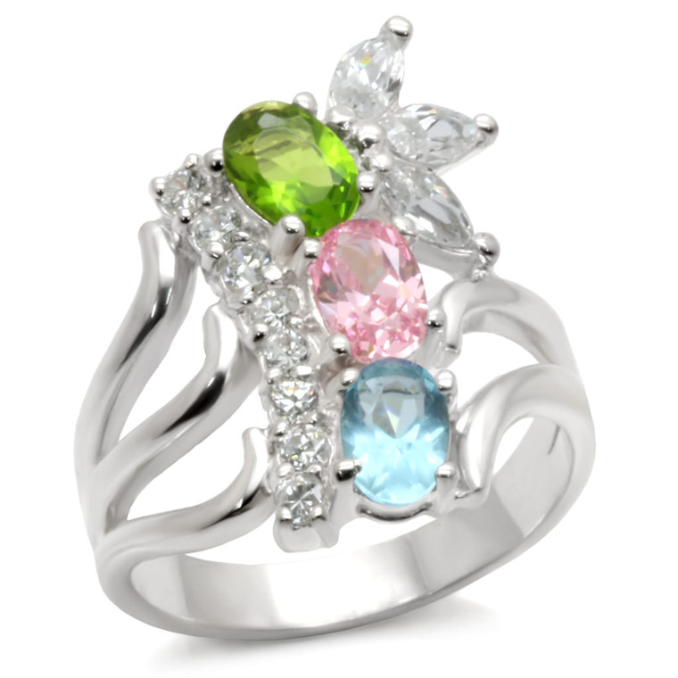 40608 - High-Polished 925 Sterling Silver Ring with AAA Grade CZ  in Multi Color A874-40608