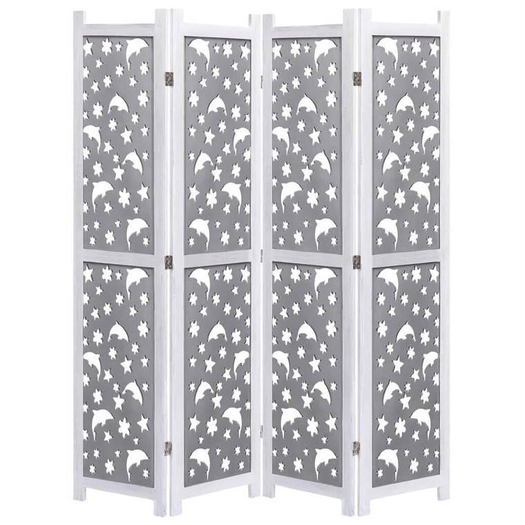  4-Panel Room Divider Gray 55.1"x65" Solid Wood A949-284192